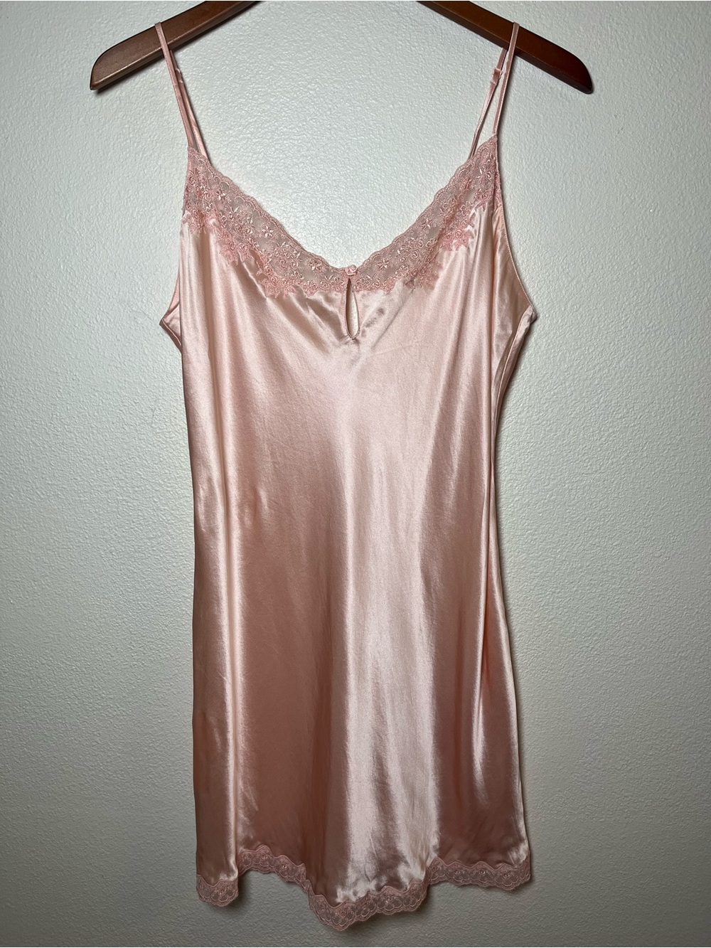 Victoria's Secret Vintage 100% Silk Blush Pink Lace-Trim Slip Chemise